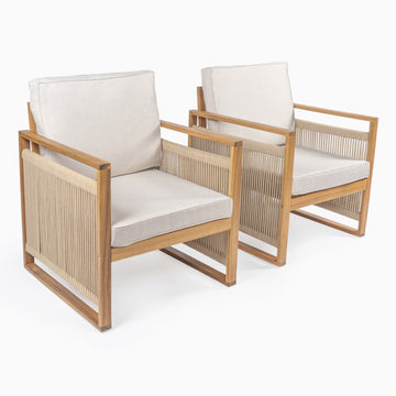 Gable Mid-Century Modern Roped Acacia Wood Outdoor Patio Chair with Cushions - JONATHAN Y